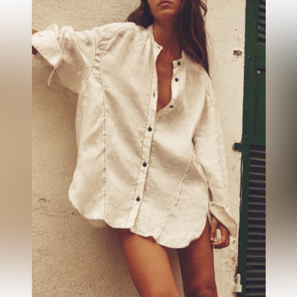 Zara 100%  Linen Oversized  shirt S
